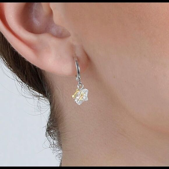 EARRING BUTTERFLY CRYSTAL SWAROVSKI RHODIUM WHITE - Picture 2 of 8